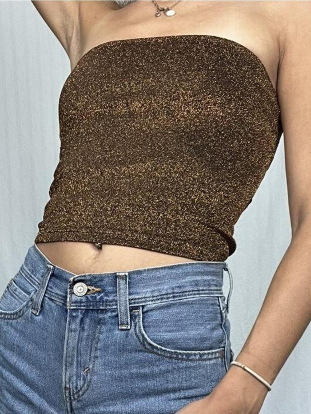 Forever 21 Metallic Brown Strapless Tube Top